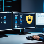 **

A security monitoring center with a visible weak password displayed on a screen, a technician oblivious to a phishing email, and outdated software icons, illustrating vulnerabilities.

**